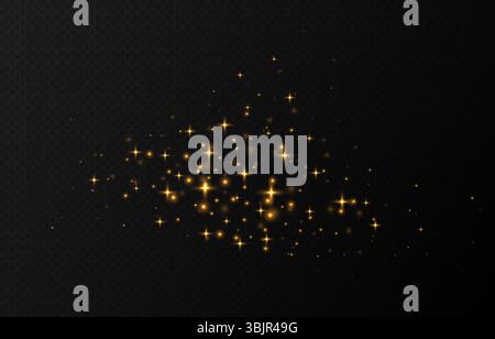 Goldene funkelnde Sterne, glänzende Partikel Lichteffekt, transparente, fliegende Sternenstaub-Textur Stock Vektor