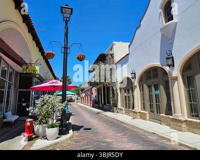 Aviles Street, St. Augustine. Aviles ist die älteste Straße des Landes und die frühe Heimat des Kunstviertels St. Augustine Stockfoto