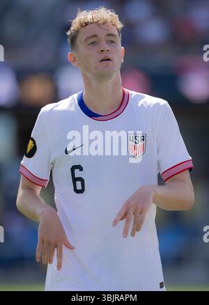 San Jose, Kalifornien, USA. Juni 2025. Jack McGlynn #6 der Vereinigten Staaten beim CONCACAF Gold Cup Group D Spiel zwischen Trinidad und Tobago und den Vereinigten Staaten im PayPal Park 2025. Am 15. Juni 2025 in San Jose, Kalifornien. (Kreditbild: © Ismael Sanchez Garcia/OKULARIE via ZUMA Press Wire) NUR REDAKTIONELLE VERWENDUNG! Nicht für kommerzielle ZWECKE! Stockfoto