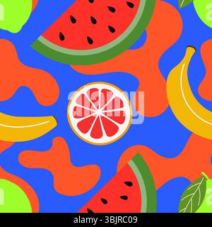 Helles, nahtloses Sommermuster mit tropischen Früchten Stock Vektor