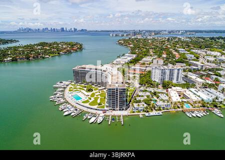 Miami Beach Florida North Beach, Blick von oben nach unten, Biscayne Bay, Indian Creek, La Gorce Island, Normandie Isles, Normandie Shores, Residenzresidenz Stockfoto