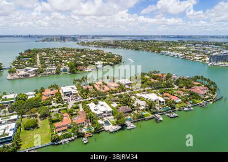 Miami Beach Florida North Beach, Luftsicht von oben mit Blick nach unten, Biscayne Bay, Indian Creek, Allison Island, La Gorce Island, Normandie Isles, N Stockfoto