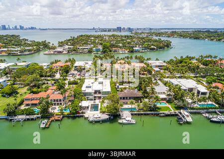 Miami Beach Florida North Beach, Luftsicht von oben mit Blick nach unten, Biscayne Bay, Indian Creek, Allison Island, La Gorce Island, Normandie Isles, N Stockfoto