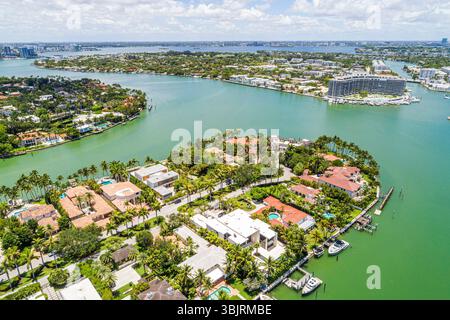 Miami Beach Florida North Beach, Luftsicht von oben mit Blick nach unten, Biscayne Bay, Indian Creek, Allison Island, La Gorce Island, Normandie Isles, N Stockfoto