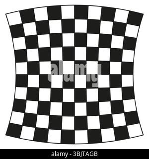 Verzerrte Schachbrettkachel. Verformte schwarze Quadrate. Abstraktes Vektormuster. Optische Täuschungsform. Stock Vektor