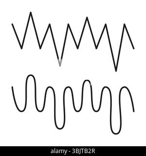 Zickzacklinien-Symbol. Symbol für gekrümmte Bahn. Vektorwellenform. Schwarze Konturzeichnung. Stock Vektor