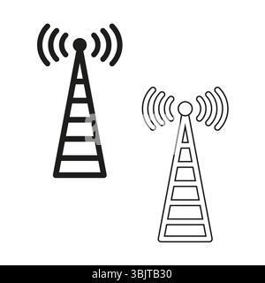 Symbol für Antennensignal. Symbol für Vektorübertragung. Schwarze Turmform. Element der drahtlosen Kommunikation. Stock Vektor
