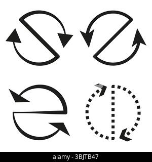 Pfeilsymbole in Schleife. Vektorsymbol. Form der Rotationsrichtung. Schwarze Bewegungsgrafik. Stock Vektor