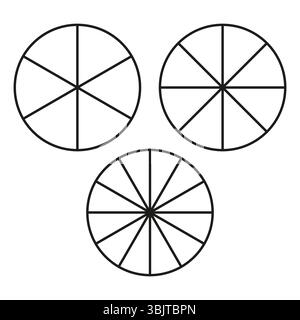 Tortendiagramm-Symbol. Kreisförmige Datenformen. Symbol für Vektor-Infografik. Geteilte grafische Form. Stock Vektor