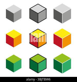 Farbenfrohe Würfelisometrie. 3D-Kastenstruktur. Vektorgeometrie. Blockform-Layout. Stock Vektor