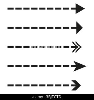 Gestrichelte Pfeilgruppe. Blinkergruppe. Einfacher Vektorzeiger. Horizontales Bewegungskonzept. Stock Vektor