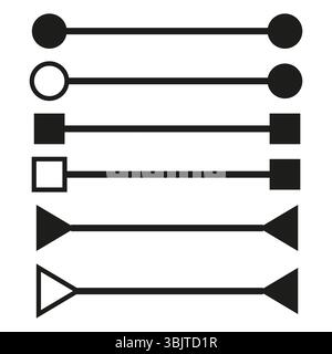 Symbol für horizontale Pfeile. Schritte verarbeiten. Steckverbinder für Rundzeiger. Vektorpfeilsequenz. Stock Vektor