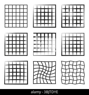 Rasterlayout-Vektor. Kacheln mit quadratischen Linien. Geometrisches Musterset. Abstraktes Formbündel. Stock Vektor
