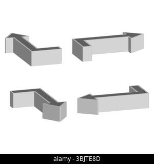 Metallbalken Set. Sammlung architektonischer Elemente. Silberne Konstruktionsteile. Industrielle Vektorformen. Stock Vektor