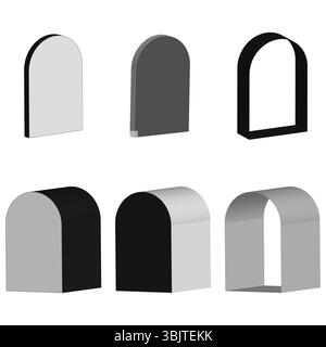 Symbole für Volumenbogen. Dreidimensionale Struktur. Graue Portalform. Form der Vektorarchitektur. Stock Vektor