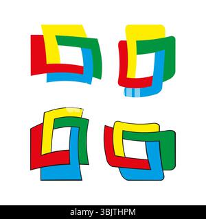 Gekreuzte Bandform. Abgerundete quadratische Figur. Farbenfrohe Interlock-Form. Vektorsymmetrisches Logo. Stock Vektor