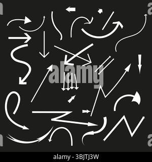 Verschiedene Pfeilsymbole. Symbole für Blinkleuchten. Dynamische Bewegungsformen. Zeigervektorsammlung. Stock Vektor