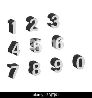 Dreidimensionale Zahlen. Fettgedruckte numerische Form. Eine bis neun Ziffern. Vektorfigur. Stock Vektor