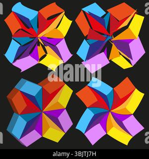 Bunte Prisma-Symbole. Geometrische 3D-Formen. Abstrakte Polygonformen. Vektorblöcke mit lebendigen Blöcken. Stock Vektor