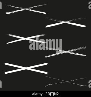 Gekreuztes Linienmuster. Weißes Streifendesign. Layout für schwarzen Hintergrund. Vektorkontrastelement. Stock Vektor