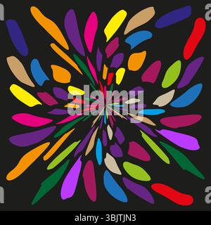 Explosion von Farben. Abstrakter radialer Burst. Lebendige, unregelmäßige Formen. Festliches Vektordesign. Stock Vektor