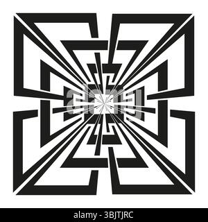 Explosionsform des Labyrinths. Optisches Tunnelmuster. Scharfes Pfeillabyrinth. Abstrakte Vektorform. Stock Vektor