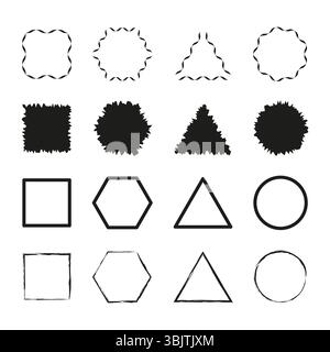 Symbole für grundlegende Formen. Minimaler Formsatz. Einfache Geometrieerfassung. Vektorgrafiken. Stock Vektor