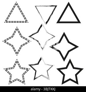 Abstrakte Sternumrisse. Verschiedene Polygonsymbole. Hohle Dreiecksformen. Geometrisches Vektorset Stock Vektor