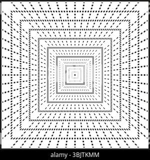 Pfeil, quadratisches Labyrinth. Geometrische Schichtlinien. Optische Illusionsfigur. Abstrakte Vektorform. Stock Vektor