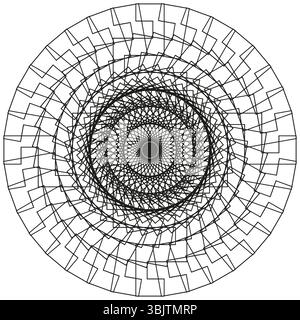 Kreisförmiges Netzmuster. Abstrakte konzentrische Linien. Runde Symmetrieform. Vektorraster-Form. Stock Vektor
