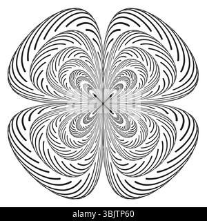 Spiralmuster mit Blumenmuster. Abstraktes Vektorelement. Geometrisches Blütenblatt. Schwarzes Symmetrie-Design. Stock Vektor