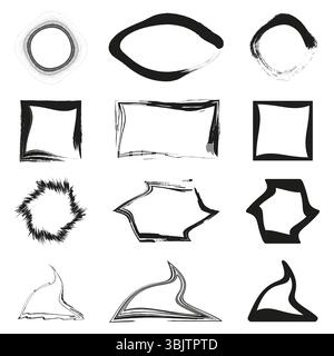 Abstrakte Formsymbole. Geometrische Kontursymbole. Unregelmäßige Vektorformen. Handgezeichnete Umrisse. Stock Vektor