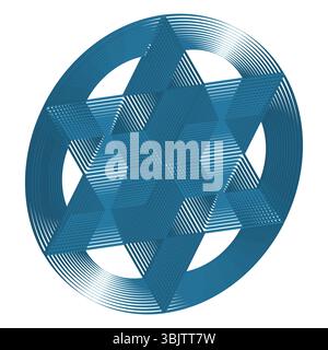 Blaue kreisförmige Form. Geometrischer abstrakter Vektor. Transparentes Überlappungsformular. Textur der Symmetrielinie Stock Vektor