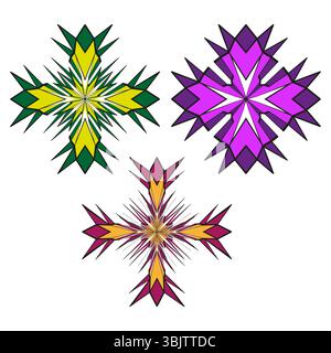 Bunte Sternsymbole. Blütenblatt-Burst-Form. Geometrische Blattform. Vektorstrahlungssymbol. Stock Vektor