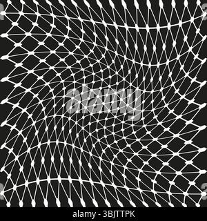 Verzerrtes Netzmuster. Optischer Illusionsvektor. Schwarzes gekrümmtes Raster. Abstrakte, verformte Form. Stock Vektor