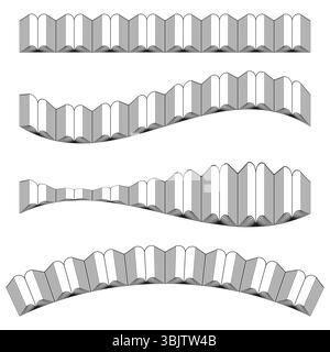 Buchwellenbildung. Papierreihen öffnen. Lineares Lesemuster. Elegante Vektorkurve. Stock Vektor