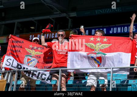 Miami Gardens, Usa. Juni 2025. Miami, USA, 16. Juni 2025: SL Benfica-Fans haben Spaß beim Spiel der FIFA Club-Weltmeisterschaft zwischen CA Boca Juniors und SL Benfica im Hard Rock Stadium, Miami am 16. Juni 2025 (João Bravo /SPP) Credit: SPP Sport Press Photo. /Alamy Live News Stockfoto