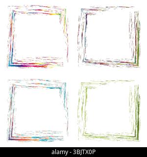 Handgezeichnete Rahmen. Bunte quadratische Formen. Abstraktes Begrenzungssymbol. Vektorkontur. Stock Vektor