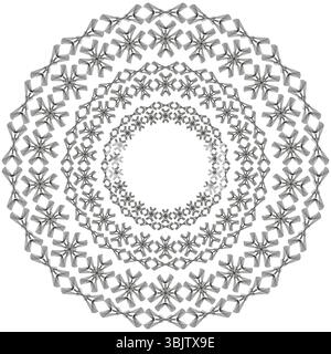 Dekorativer Mandala-Ring. Kompliziertes Spitzenmuster. Kreisförmiger Konturvektor. Symbol für Symmetriedetails. Stock Vektor