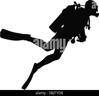 Taucher schwimmen unter Wasser und zeigen eine Silhouette vor einem hellen weißen Hintergrund Stock Vektor