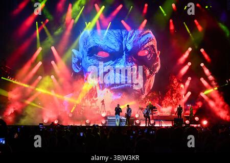 Duran Duran während der Europa-Tour 2025 im Circo Massimo am 16. Juni 2025 in Rom, Italien. Stockfoto