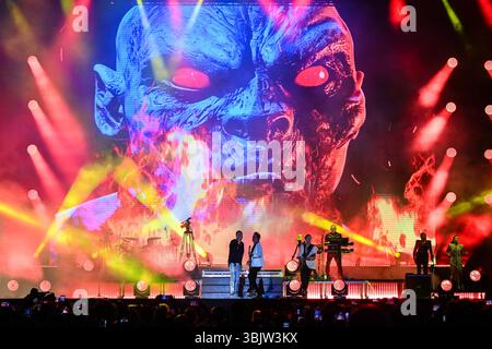 Duran Duran während der Europa-Tour 2025 im Circo Massimo am 16. Juni 2025 in Rom, Italien. Stockfoto