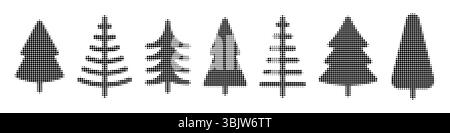 Weihnachtsbaum mit Rastereffekt. Geometrische Tannenformen mit gepunkteter Textur Stock Vektor