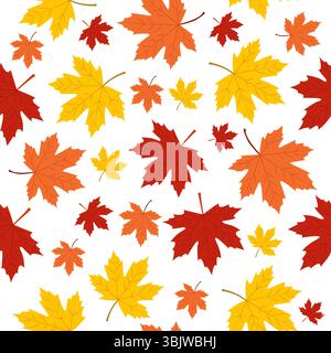 Bunte Herbstblätter auf weißem Hintergrund erzeugen ein lebendiges, saisonales Muster. Nahtloses Muster Stock Vektor