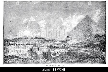 Pyramiden von Gizeh aus BUCH I Ägypten in Band 9, von Ridpath's Universeller Geschichte : ein Bericht über den Ursprung, den primitiven Zustand und die ethnische Entwicklung der großen Rassen der Menschheit und über die Hauptereignisse in der Evolution und dem Fortschritt des zivilisierten Lebens unter Menschen und Nationen, aus neueren und authentischen Quellen mit einer vorläufigen Untersuchung über die Zeit, den Ort und die Art des Beginns von Ridpath, John Clark, 1840-1900, veröffentlicht 1897 Stockfoto