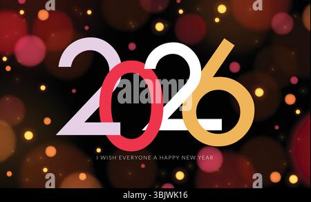 Happy New Year 2026 wünscht Clipart Hintergrund. 2026 Neujahrsgrüße in elegantem, glänzendem Bokeh-Hintergrund für das Jahr der Pferdeflieger Stock Vektor