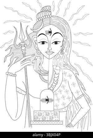 Strichkunstillustration mit Ardhanarishvara, der zusammengesetzten Form von Lord Shiva und Göttin Parvati, die die Synthese von Männlichkeit und femi symbolisiert Stock Vektor