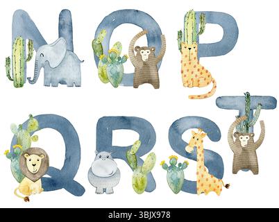 Aquarelltiere Buchstaben. Stockfoto