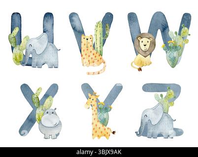Aquarelltiere Buchstaben. Stockfoto