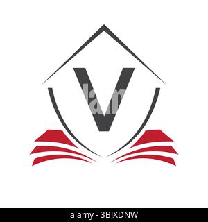 Bildungs-Logo auf Buchstabe V Konzept mit Buchsymbol-Vektorvorlage Stock Vektor